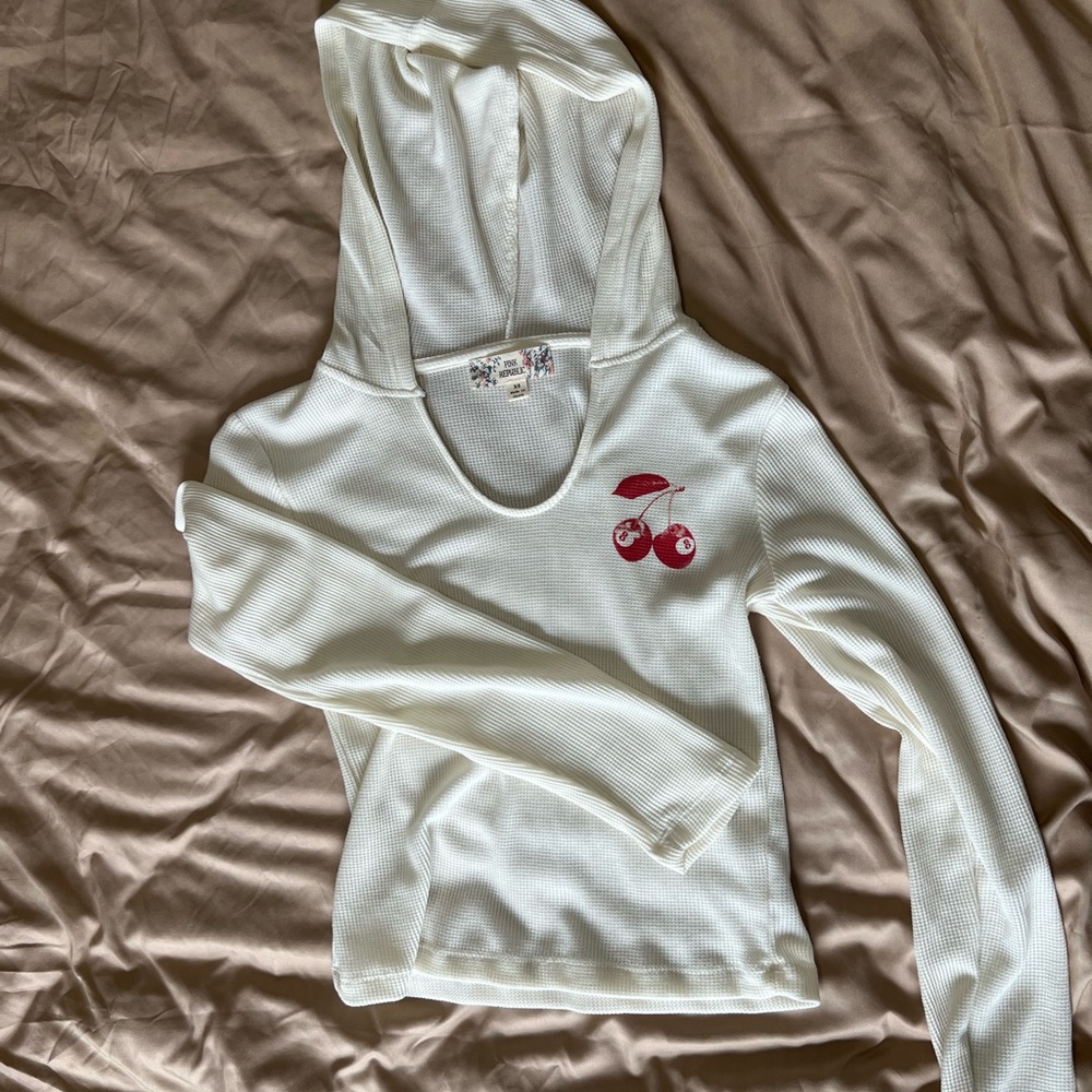 Pink Republic Cream Hooded Sweatshirt with Cherry Design